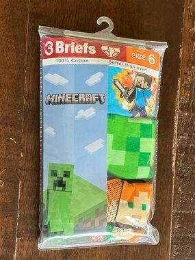 Minecraft Boys 3-Pack Briefs Size 6 - Green & Orange